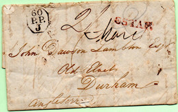 Cheval, Courrier "estafette", Rare Pli De Paris à Durham, 3 Mars 1834, Port Payé De Paris Bureau "J" - ...-1840 Precursores