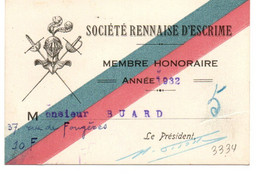 CARTE SOCIETE RENNAISE D'ESCRIME . 1932 - Esgrima