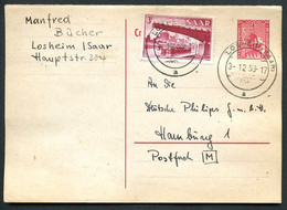 SAARLAND P36A Antwort-Postkarte LOSHEIM - Hamburg 1953  Kat. 80,00 € - Entiers Postaux