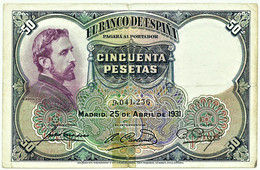 ESPAÑA - 50 Pesetas - 25.04.1931 - Pick 82 - Eduardo Rosales - II Republica - 50 Peseten