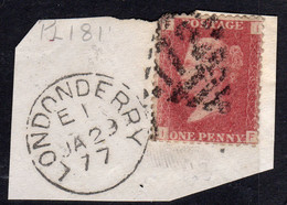 Ireland 1844 Numeral Cancellations: 172 Derry Londonderry On Piece, 1864 1d Red, Plate 181, FI, SG 43/4 - Prephilately