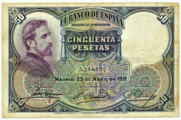 ESPAÑA - 50 Pesetas - 25.04.1931 - Pick 82 - Eduardo Rosales - II Republica - 50 Pesetas