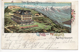 LITHO Gruss Vom WILDSPITZ Hôtel Rossberg Propr. Franz C. Kreyenbühl Gel. 1902 V. Sattel N. Grüningen Stempel Hotel - Sattel