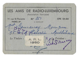 1950 PARIS - LES AMIS DE RADIO LUXEMBOURG - DEMEUSY MONIQUE A MONTBELIARD - CARTE DE MEMBRE - Other & Unclassified