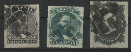 BRESIL N° 33 + 34 + 35 Cote 35,50 € Oblitérés "EMPEREUR PEDRO II". - Gebraucht