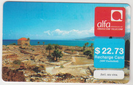 LEBANON - Jbeil Sea View , Alfa Recharge Card 22.73$, Exp.date 15/12/13, Used - Lebanon