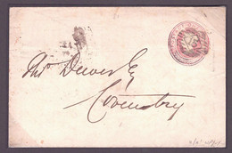 GB STATIONERY VICTORIA 1854 BLACKWALL RAILWAY HANDSTAMP COVENTRY - Covers & Documents