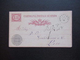 Italien 1878 Ganzsache P5 II Mit Sauberem Stempel K1 Pucecchhio Nach Pisa Gesendet - Postwaardestukken