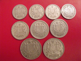 Lot De 9 Pièces De Monaco : 1, 2, 5 Francs 1943/1945. Louis II - Autres & Non Classés