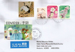 Lettre Du JAPON, Arrivée Andorra Pendant Confinement épidémie Covid-19,avec Vignette  De Prevention Du Coronavirus - Lettres & Documents