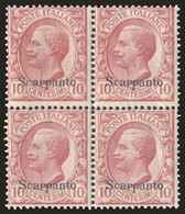 ITALIA ISOLE DELL'EGEO SCARPANTO 1912 10 C. (Sass. 3) QUARTINA NUOVA INTEGRA ** - Aegean (Scarpanto)