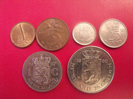 Pays-bas Netherland Nederland. Lot De 6 Pièces : 1, 5, 10, 25 Cents. 1, 2,5 Gulden. 1950/1980 - Other & Unclassified