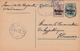 Carte Entier Postal + OC1 Namur Cachet Censure Militaire Namur - German Occupation
