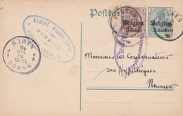 2 Scans Carte Entier Postal + OC1 Fosses Cachet Censure Militaire Tamines - Occupation Allemande