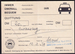 Germany Munich 1979 / Taxi Quittung / Invoice - Transporte