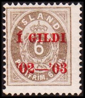 1902. I GILDI. 6 Aur Grey. Perf. 12 3/4. Red Overprint. Margin Watermark. Hinged. (Michel 27B) - JF413946 - Neufs