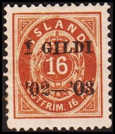 1902. I GILDI. 16 Aur Brown. Perf. 12 3/4. Black Overprint. Hinged. Margin Watermark.... (Michel 29B) - JF414012 - Neufs