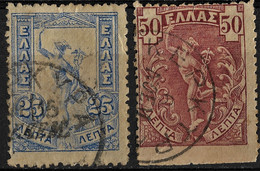 Greece 1901 Corfu Island Postmarks, Kerkyra KEPKYPA, 25L & 50L, Michel 131,134 / Scott 171,174 - Usados