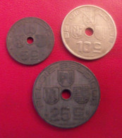 Belgique Belgie. Lot De 3 Pièces : 5 (1942), 10 (1939), 25 (1944) Centimes - 25 Centesimi