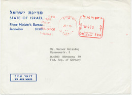 1985, Briefumschlag Des Prime Minister‘s Bureau STATE OF ISRAEL, Jerusalem Mit Dto. Freistempel – Flugpost Nach NÜRNBERG - Brieven En Documenten