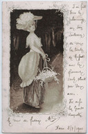 Illustrateur CLAPSADDLE  - Litho Art Nouveau - Femme Ombrelle Chapeau Panier Fleurs - 1900 - Clapsaddle