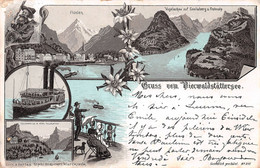 Gruss Vom Vierwaldstättersee Flüelen Tellskapelle  Litho Steamer Dampfer - Bateau à Vapeur - Dampfschiff - Schlumpf Lith - Flüelen