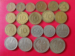 Allemagne Deutschland. Lot De 20 Pièces De 1, 2, 5, 10, 50 Pfennig, 1, 2 Mark 1949/1990 - Verzamelingen