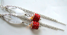 Boucles D'oreilles Pendantes, Rouge Blanc, Verre Tchèque, Perle Strass Cristal, Fermoirs Argent, Bijou Nomade, Hippie, B - Aretes