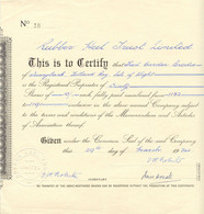 UNITED KINGDOM 1934 RUBBER HEEL TRUST Ltd. Certificate No. 18!!! - Auto's