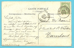 56 Op Kaart Stempel ANVERS (SUD), Met Firmaperforatie (perfin) " P.R." - 1863-09