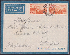 Colonie Italiane  - 346 *  Lettera Di Posta Aerea 2.2.37 Da Harar Diretta Ad Acqui Affrancata Con Etiopia Cent. 75 X2. A - Ethiopië