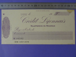 Neuf Chèque Du Crédit Lyonnais à Villefranche-de-Rouergue (Aveyron) Exempt De Timbre Loi De 1943 - Cheques En Traveller's Cheques