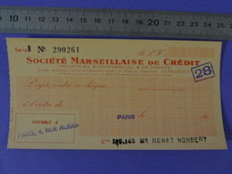 Neuf Série B Chèque De La Société Marseillaise De Crédit Industriel Et Commercial Agence De Paris, 4, Rue Auber In - Cheques En Traveller's Cheques