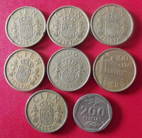 Espagne Spain Espana. Lot De 8 Pièces De 100 Et 200 Pesetas 1984/1996. - 25 Pesetas