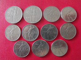 Italie Italia. Lot De 11 Pièces De 50, 100 Lire. 1966/1983 - 5 Lire