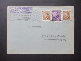 Böhmen Und Mähren 1943 Hitler MiF Firmenstempel Georg Jiri Grobauer Prag X Olmützer Str. 38 Nach Münster Westf. Gesendet - Covers & Documents