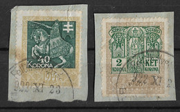 Hungary 1914/ 1920, 40 Korona & 2 Korona, Used Revenue Tax Stamps On Piece. - Revenue Stamps