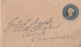 India  QV  1872  1/2A PS Envelope  With Blue Seal  131 Numeral Futteyhpore Duplex  To  Cawnpore  #  31687  D Inde Indien - 1858-79 Kolonie Van De Kroon