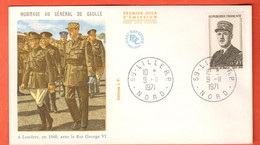 MKB-15 FDC Hommage Au Général De Gaulle Londres 1940 Enveloppe Premier Jour 9 Février 1971, Effigie Et Timbre - 1970-1979