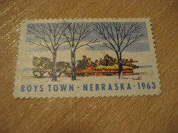 1963 Snow Ice Stage Coach Stagecoach Horse Horses Nebraska Boys Town Poster Stamp Vignette USA Label - Non Classés