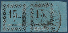 France Colonies Taxe Guadeloupe N°4a Paire Bdfeuillle 15c Bleu Fonçé Oblitéré De Pointe à Pitre Rare & Signé Calves - Postage Due