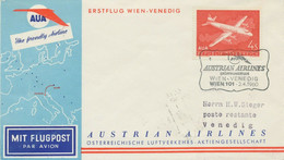 ÖSTERREICH 1960, Kab.-Erstflug Der Austrian Airlines AUA "WIEN - VENEDIG" - Premiers Vols