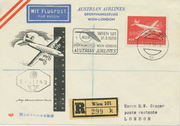 AUSTRIA 1958 AUA Commemorative Stamp On FDC Flown W First Flight VIENNA - LONDON - Eerste Vluchten