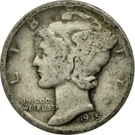 Monnaie, États-Unis, Mercury Dime, Dime, 1935, U.S. Mint, Philadelphie, TB - 1916-1945: Mercury