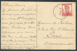 10c. Pellens Obl. Sc PANNE Sur CV Du 5-II-1915 Vers Paris.  TB - 17277 - Zone Non Occupée