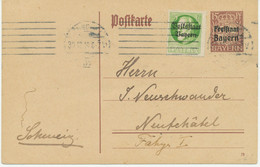 BAYERN 15 Pf Aufdruck Freistaat Bayern GA-Postkarte ABART: Rahmenlinie Gebrochen - Postal  Stationery