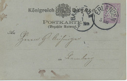 BAYERN "ERLANGEN" K1 5 Pf Lila GA-Postkarte ABART 188? Nach "BAMBERG II" - Postal  Stationery