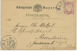 BAYERN "MASSING" Markt Massing Nby. K1 Und "ROSENHEIM I" 5 Pf Lila GA-Postkarte - Postal  Stationery