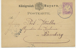 BAYERN "MÜNCHEN I." Oby. K1 5 Pf GA-Postkarte 1879 Nach "BAMBERG" K1 - Postal  Stationery