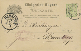 BAYERN "NÜRNBERG I" (Mfr.) K1 (Helbig Nr. 22) 3 Pf Pra.-GA-FERN-Postkarte 1884!! - Postal  Stationery